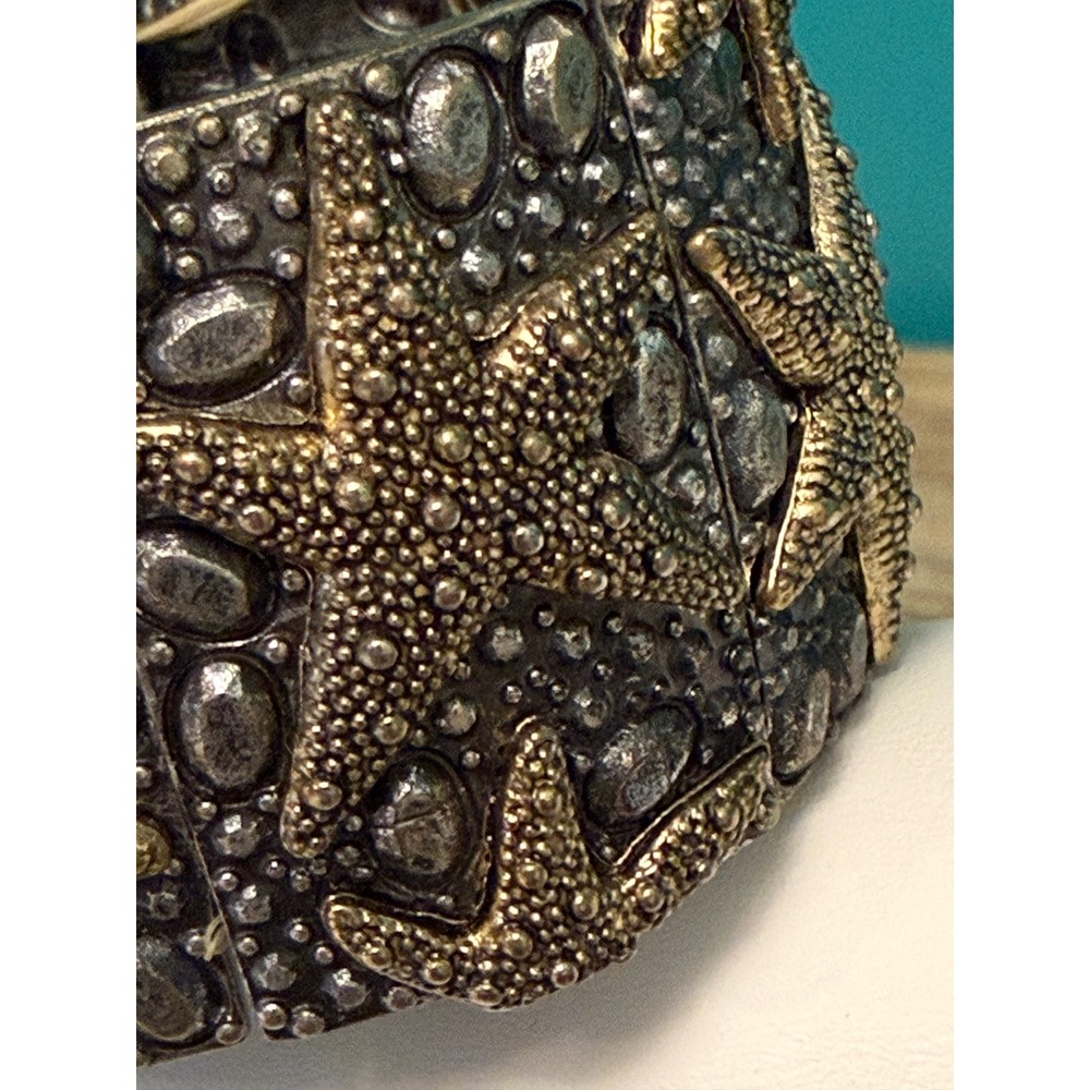 Wide Starfish Stretch Bracelet Coastal Beach Pewter Brass Statement Mermaidcore - Picture 10 of 10